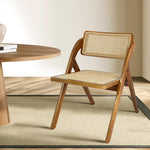 Compact 8X Foldable Rattan Dining Chairs  Wood Finish Classic