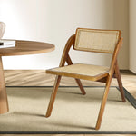 Functional 6X Foldable Rattan Dining Chairs  Wood Finish Classic