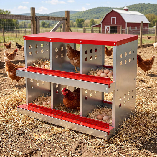 Chicken Nesting Box 6 Hole 2-Tier Roll Away Egg Collection Galvanized Coop