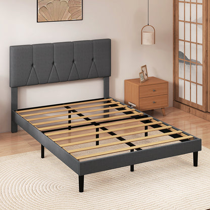 Grey Upholstered Bed Frame Queen 193.5x140x103cm