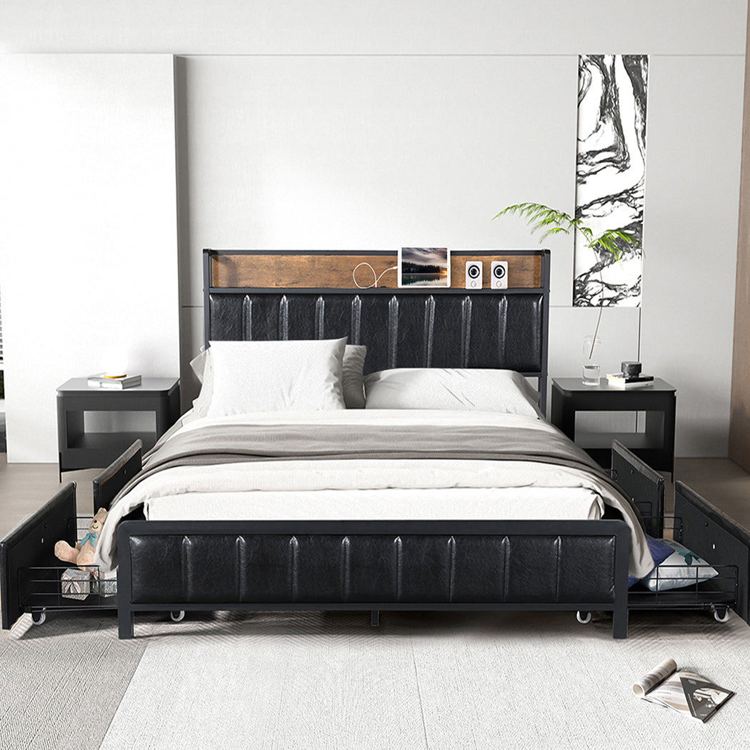 Double Bed Frame Storage Drawer 208x140x101cm