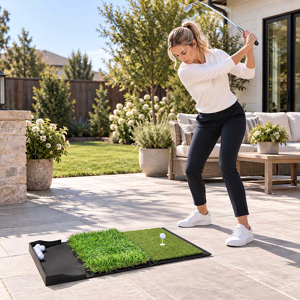 Golf Hitting Mat Dual Turf Green 74x41x5cm