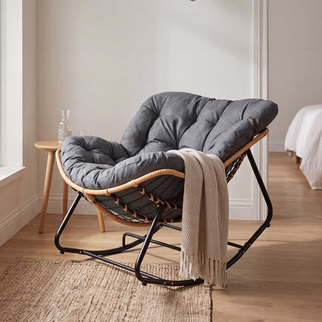 Rocking Chair Thick Cushion Grey 82x95x71cm