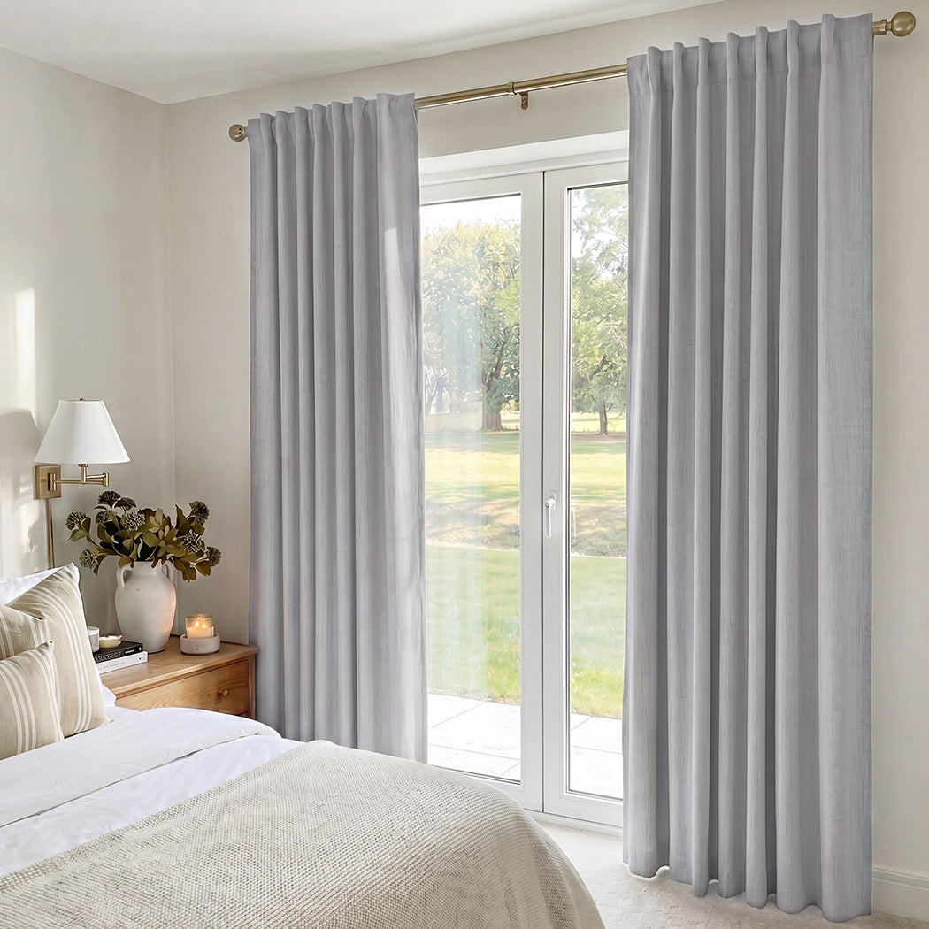 Marlow Blackout Curtains Thermal Linen Look Blockout Drapes 2 Panels Grey
