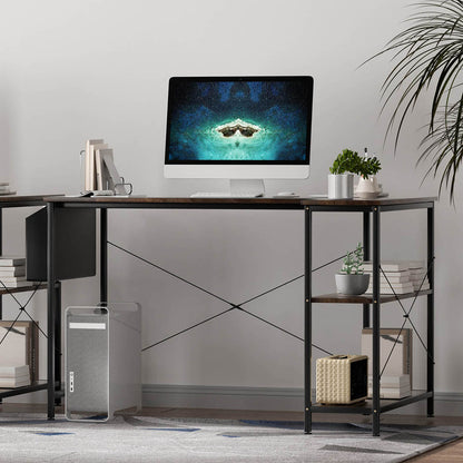 Functional L Shaped Computer Desk Corner Desk Brown  Wood Finish