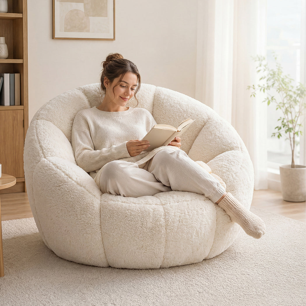 Bean Bag Chair Faux Fur White 100x105x75cm