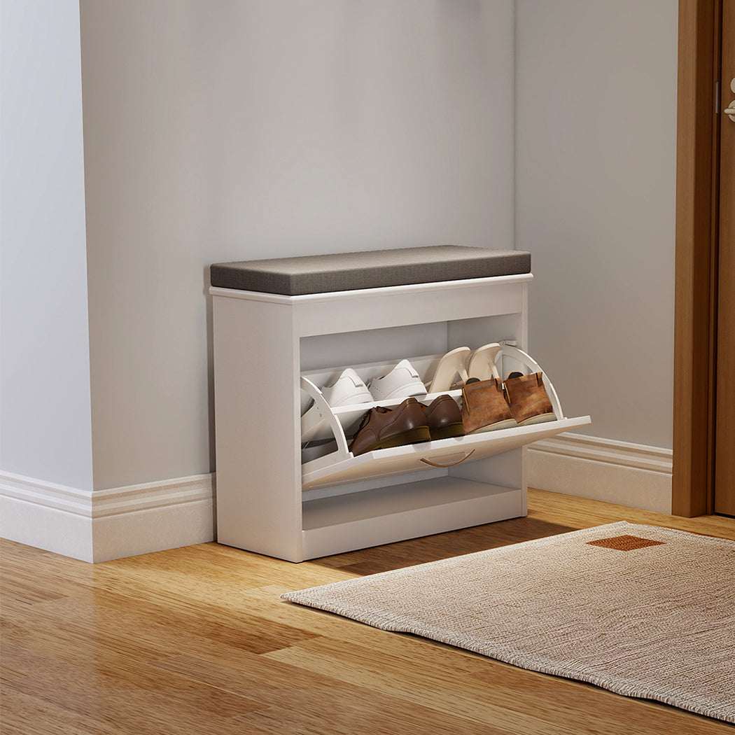 Shoe Rack Storage Bench White 60x24x51cm