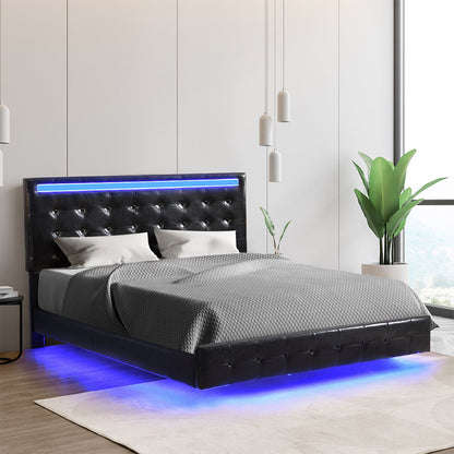 Ergonomic Floating Bed Frame Double with Headboard LED Lights