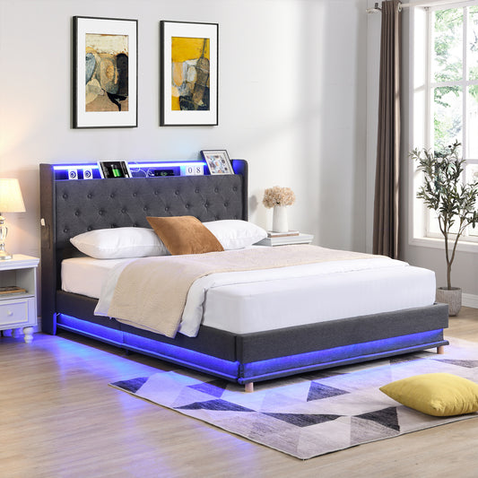 Stylish Double Bed Frame Gas Lift LED Light  Premium Quality Build