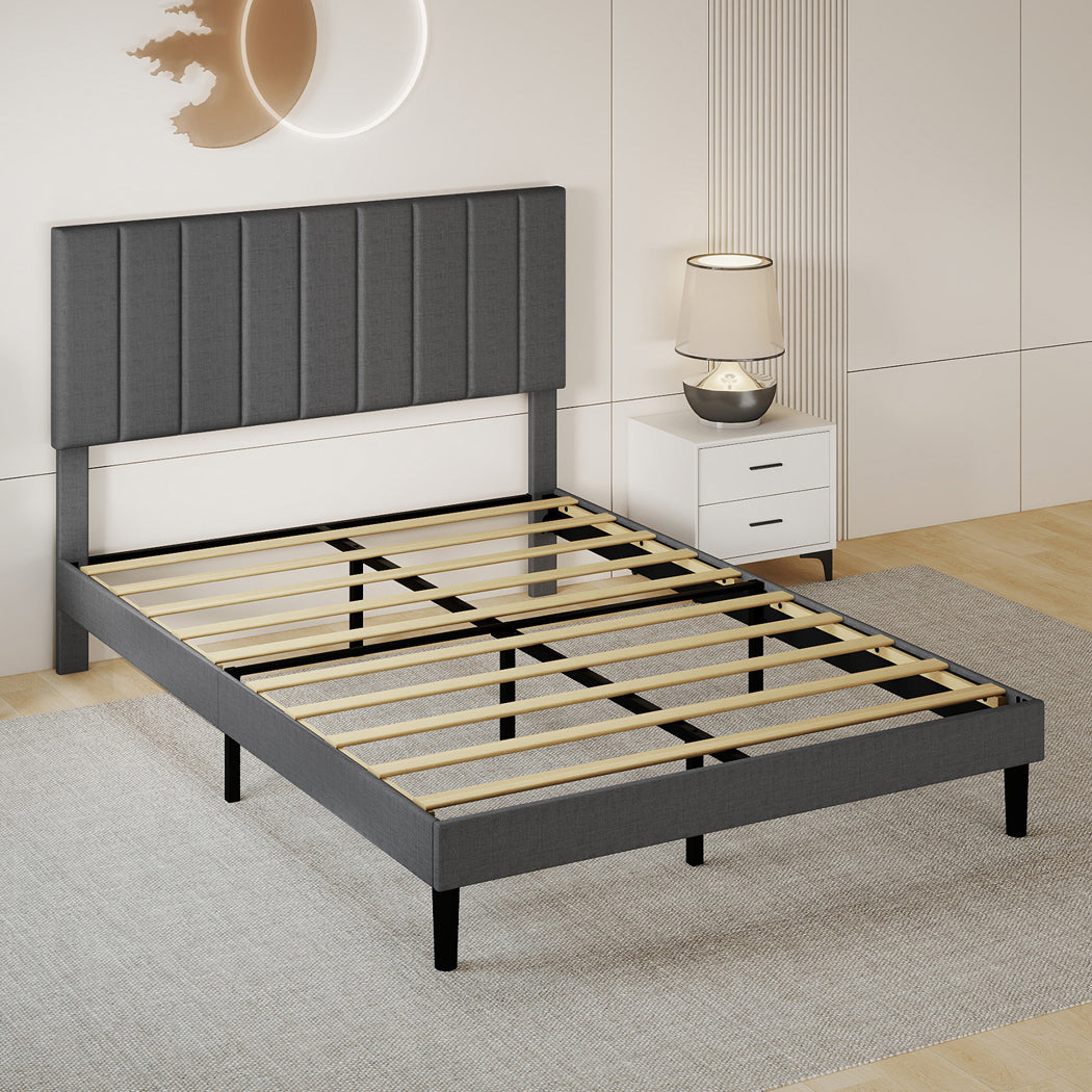 Queen Bed Frame Upholstered Grey 203.5x155x103cm