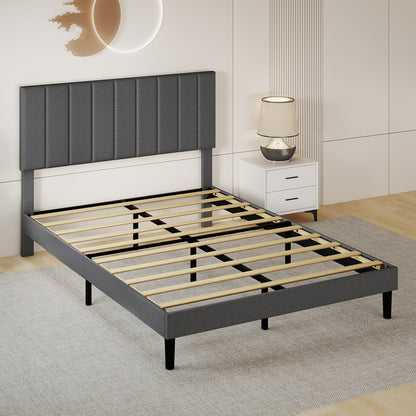 Queen Bed Frame Upholstered Grey 203.5x155x103cm