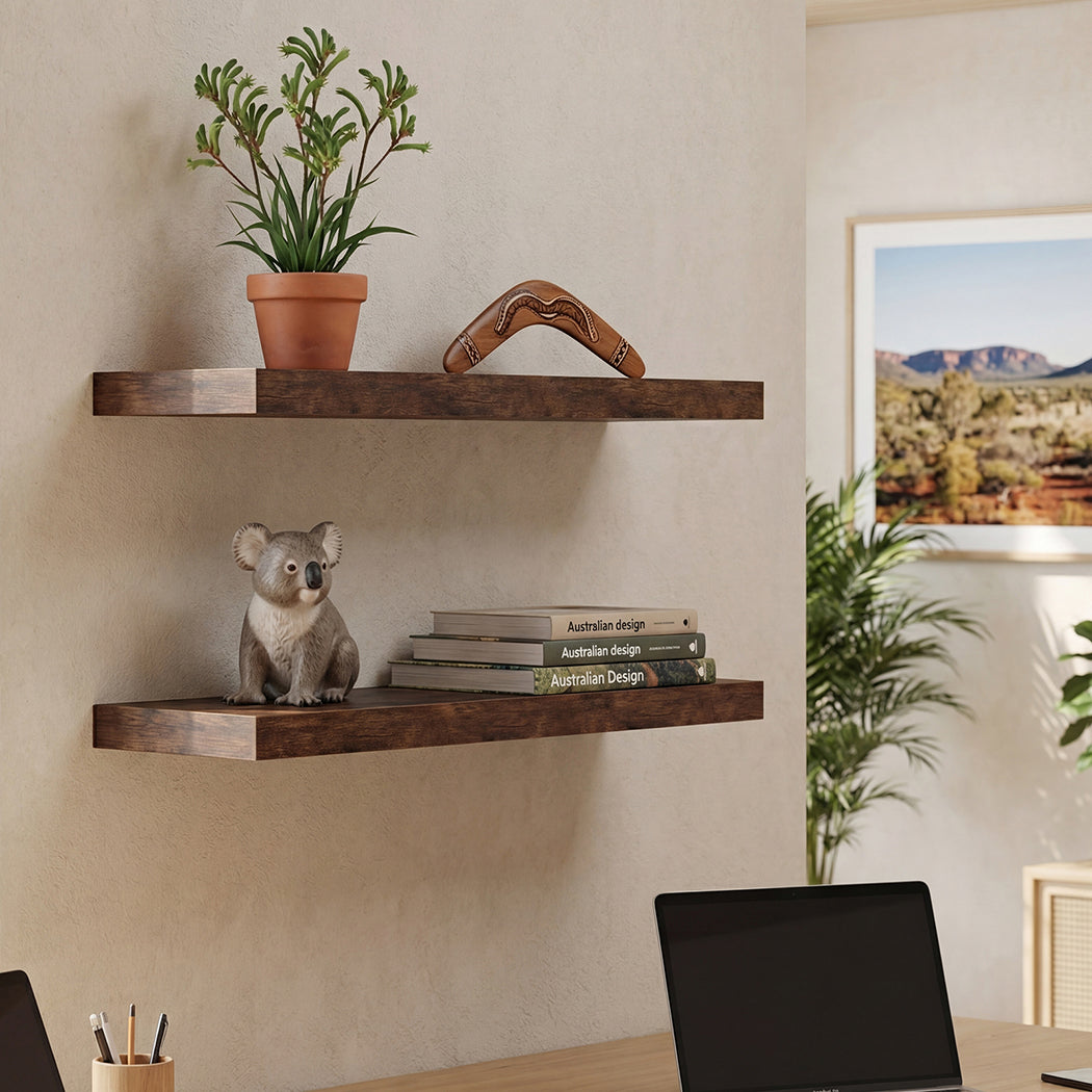 Floating Wall Shelves 2 Pack Brown 60cm | HomeAndLiving
