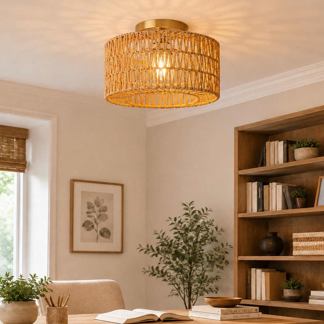 Woven Pendant Light Shade Yellow 32x32x17cm