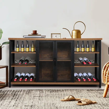 Functional Bar Cabinet Buffet Sideboard Walnut  Adjustable Height