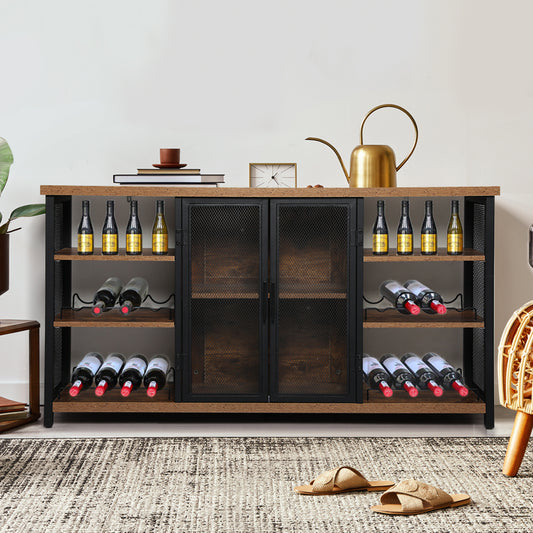 Functional Bar Cabinet Buffet Sideboard Walnut  Adjustable Height