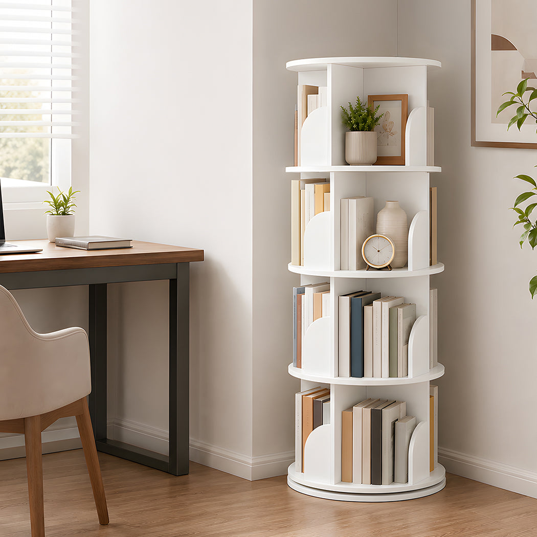 Rotating Bookshelf 4 Tier White 46x46x127cm