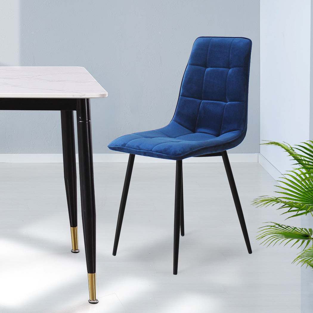 Stylish 4x Dining Chairs Kitchen Velvet Blue  Sleek Modern Look