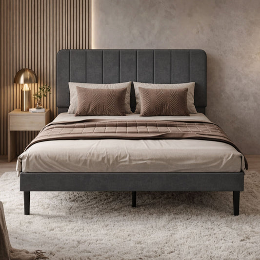 Double Bed Frame Upholstered Grey 190x139.5x113cm