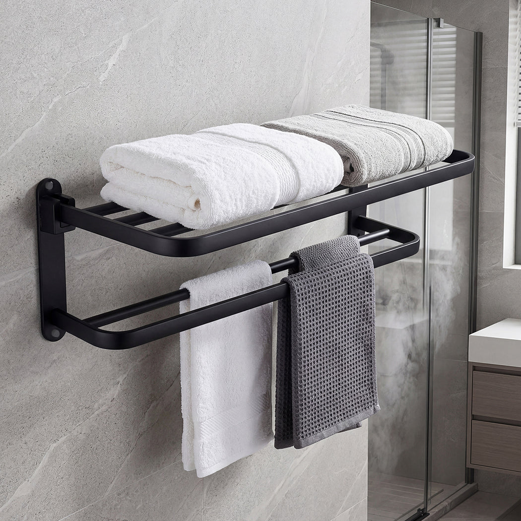Double Bar Towel Rack Wall Mounted Black | HomeAndLiving