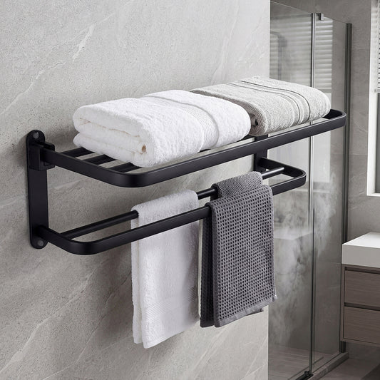 Double Bar Towel Rack Wall Mounted Black | HomeAndLiving