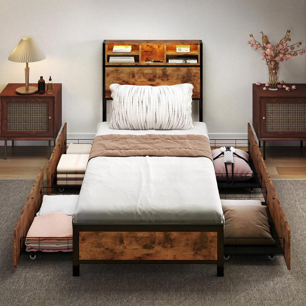 Brown bed frame 208x91x100cm