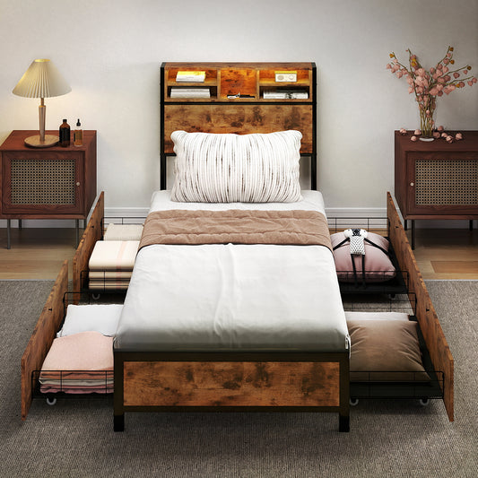 Brown bed frame 208x91x100cm