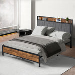 Stylish Queen Bed Frame Tufted Headboard USB Charge  Sleek Modern