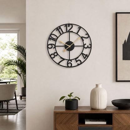 Silent Wall Clock Large Face Black 40x40x1.8cm