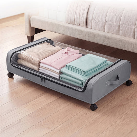 Levede 2x Under Bed Storage Containers for Shoe and Apparel Clear-Lidded Rolling - 7
