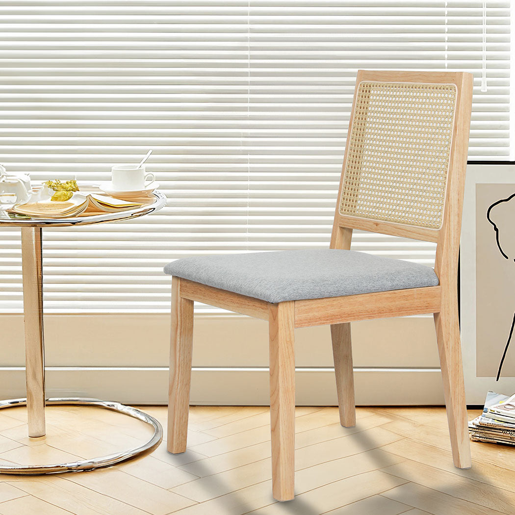 Premium 2x Rattan Dining Chair Solid Wood Lounge  Scandi Inspired