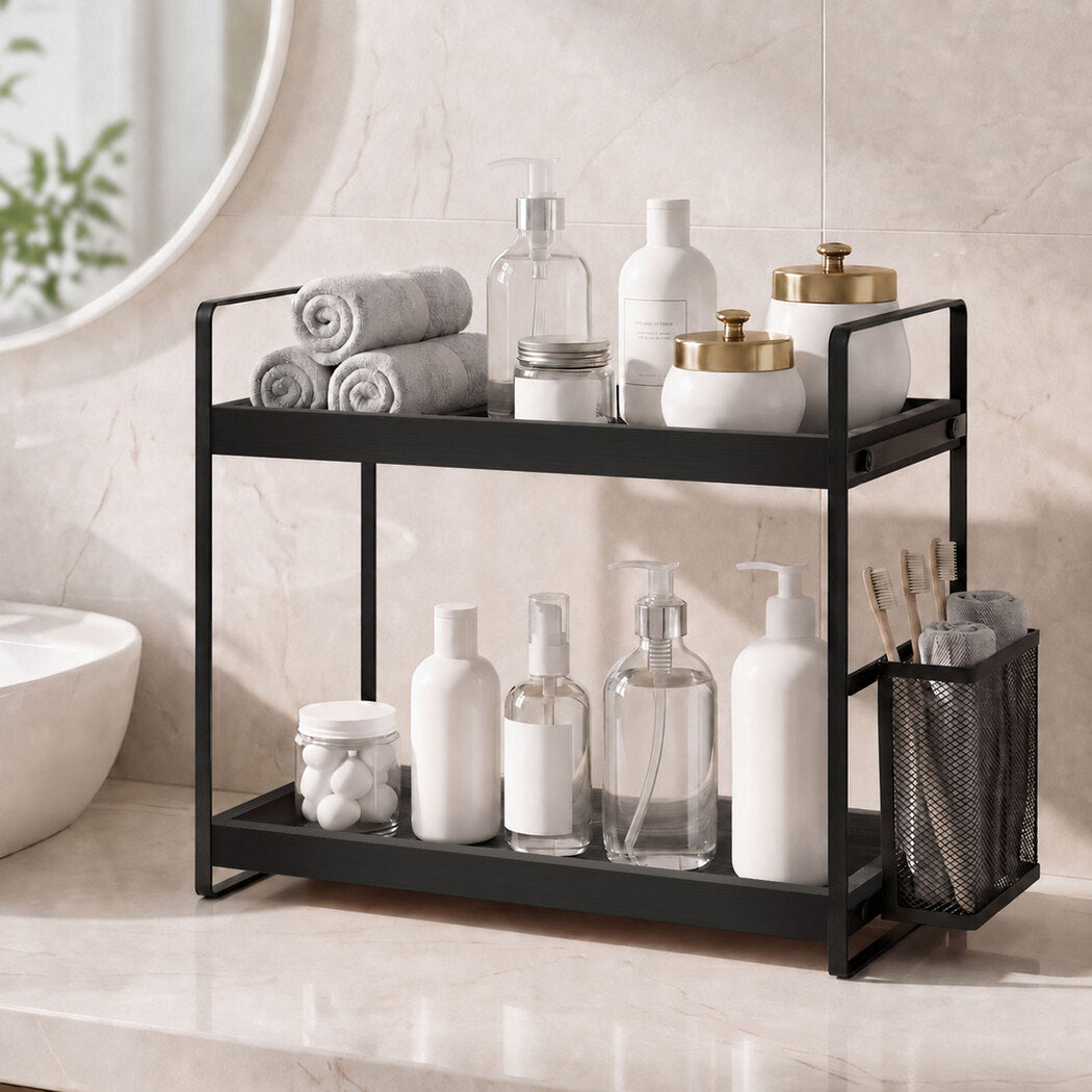 Levede 2 Tier Countertop Organiser Classic Storage Rack Bathroom Kitchen Black
