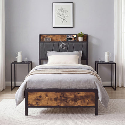 Single Bed Frame Storage Headboard 207x91.5x105cm