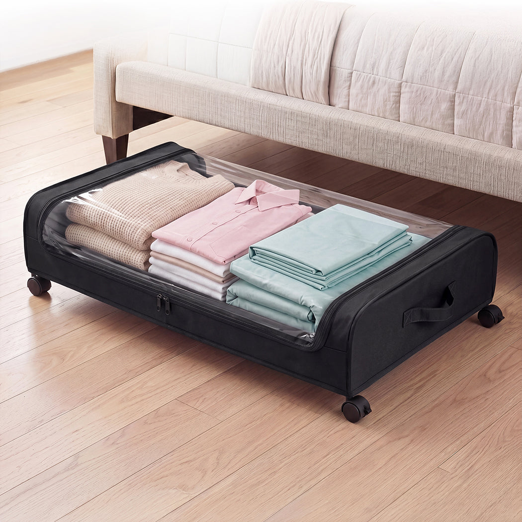 Levede 2x Under Bed Storage Containers for Shoe and Apparel Clear-Lidded Black