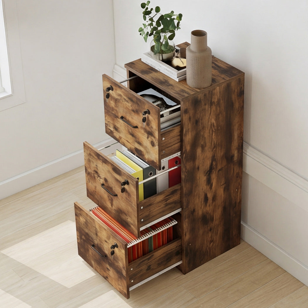 Levede File Cabinet Document Organiser  3 Lockable Drawers Vertical Cabinet