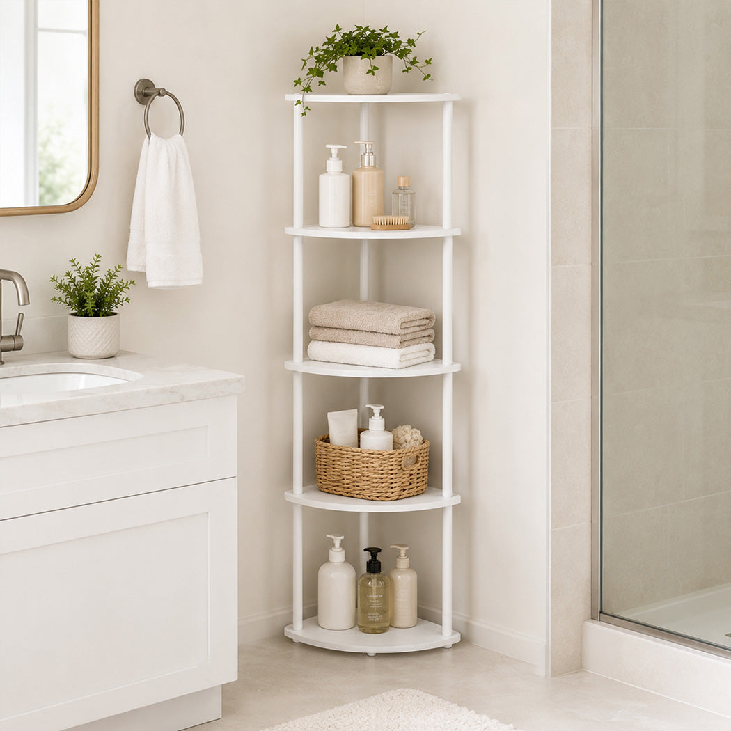 Corner Bookshelf Adjustable White 37.5x27.5x138cm
