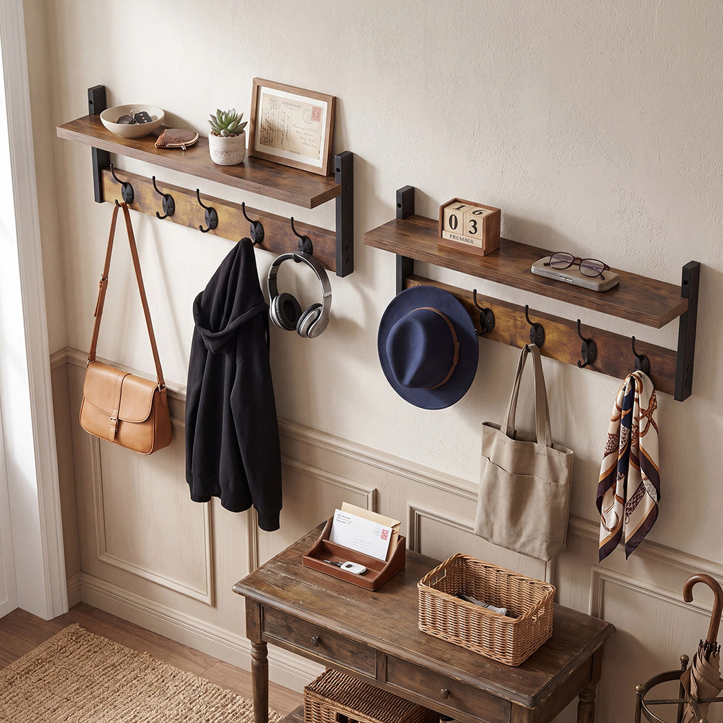 Wall Mounted Coat Rack Shelf Double Hooks | HomeAndLiving - 8