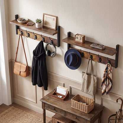 Wall Mounted Coat Rack Shelf Double Hooks | HomeAndLiving - 8