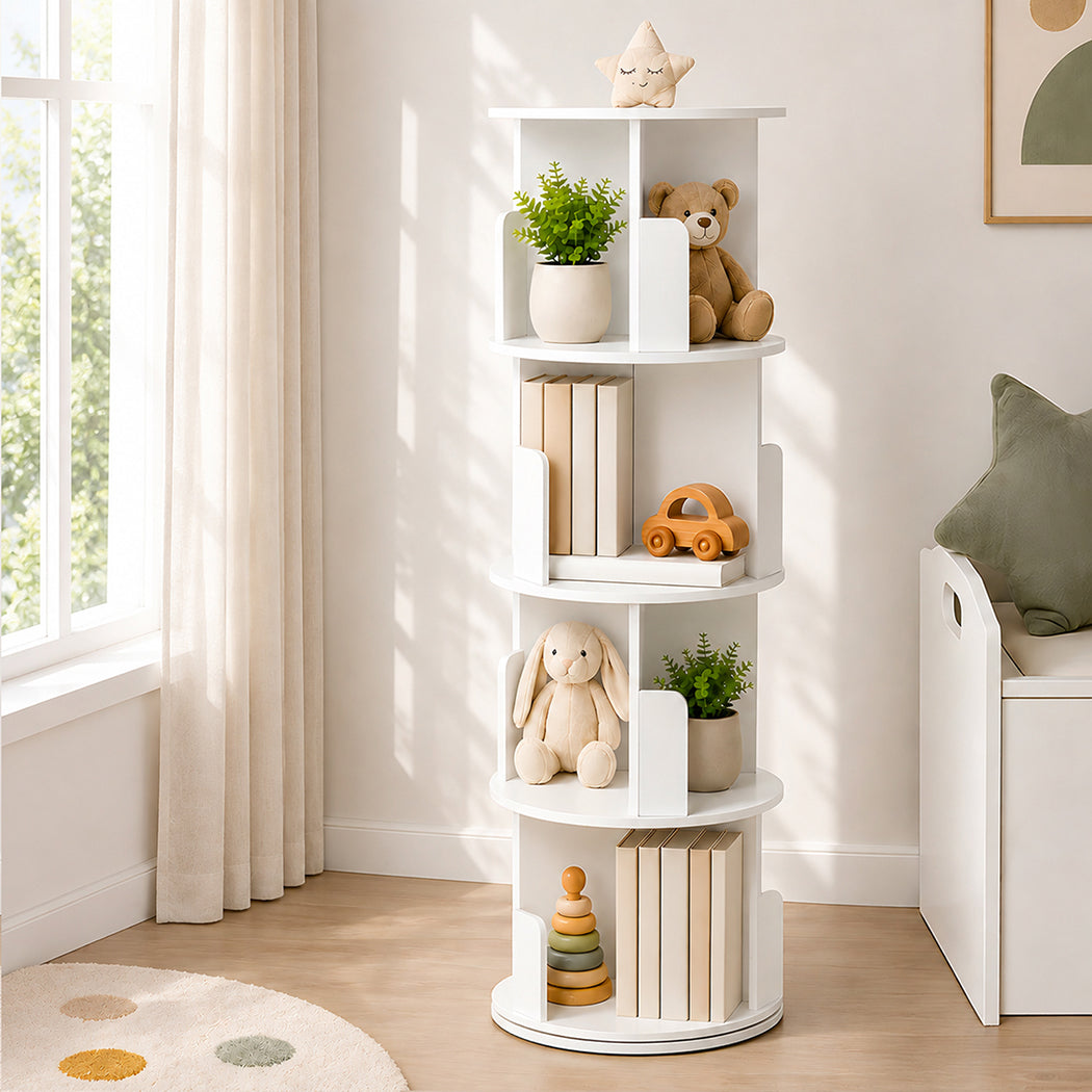 Rotating Bookshelf Corner 4 Tier White