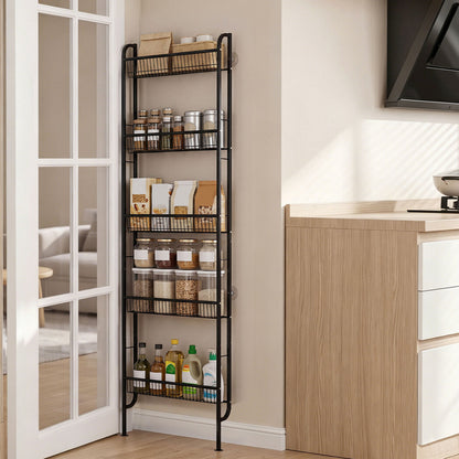 Levede Slim Storage Rack Kitchen Organiser Wall Mounted Metal Shelf Black