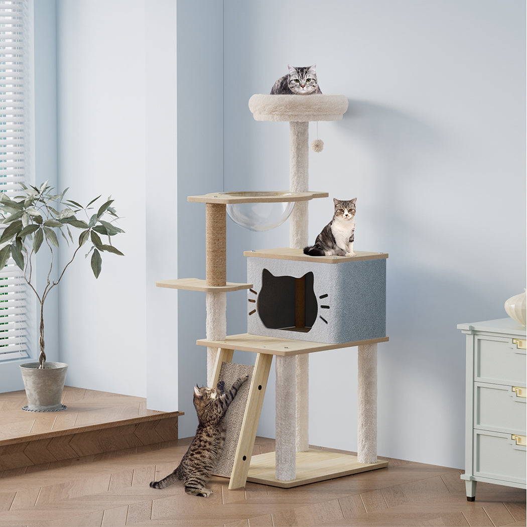 Cat Tree Tower Scratcher Beige 50x40x120cm