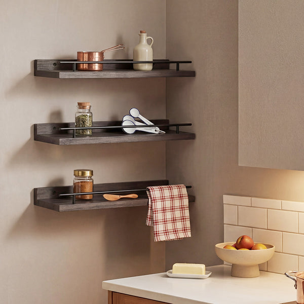  Floating Wall Shelves Set 3 Paulownia Wood | HomeAndLiving