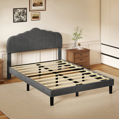 Upholstered Double Bed Frame Grey 193.5x140x103cm