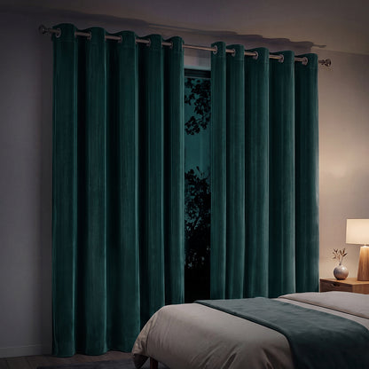 Marlow Blackout Curtains 2X Velvet Room Darkening Eyelet Curtains Decor Green