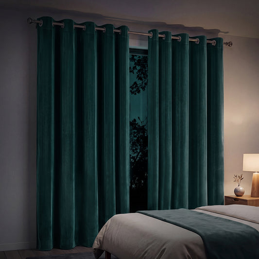 Blackout Curtains 2X Velvet Room Darkening Eyelet Curtains Decor Green