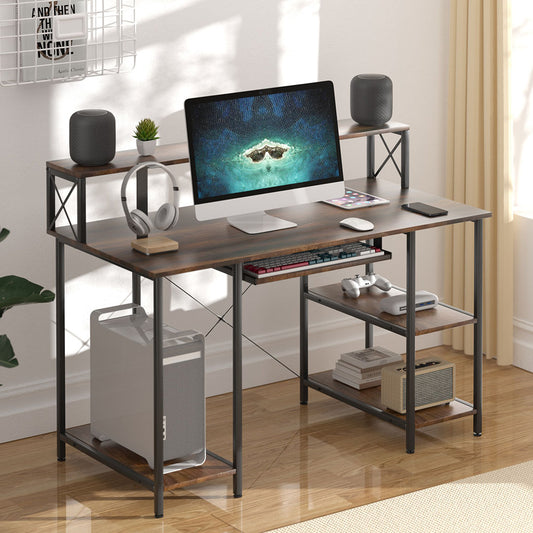 Luxury Office Gaming Computer Desk Brown  Multipurpose Use Classic