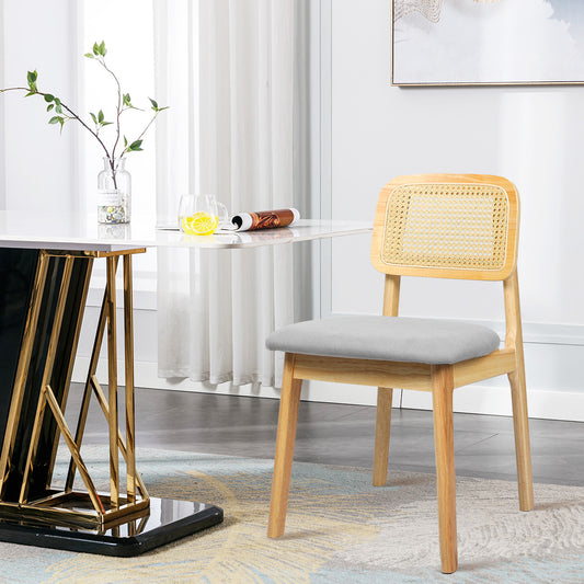 Premium 2x Dining Chair Wood Rattan Armless Natural  Foldable