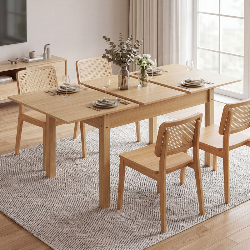 Extendable Dining Table Oak Finish 4-6 Seater Wooden Kitchen 110-150cm