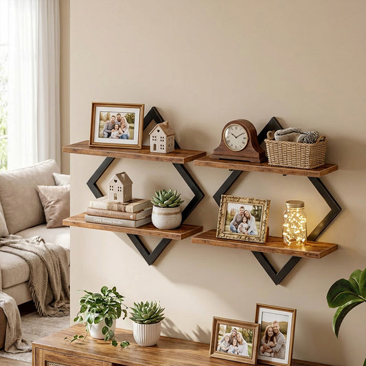 Levede Wall Shelf Floating 2 Tier Storage Decorative Bookshelf 2 Pcs Living Room - 7