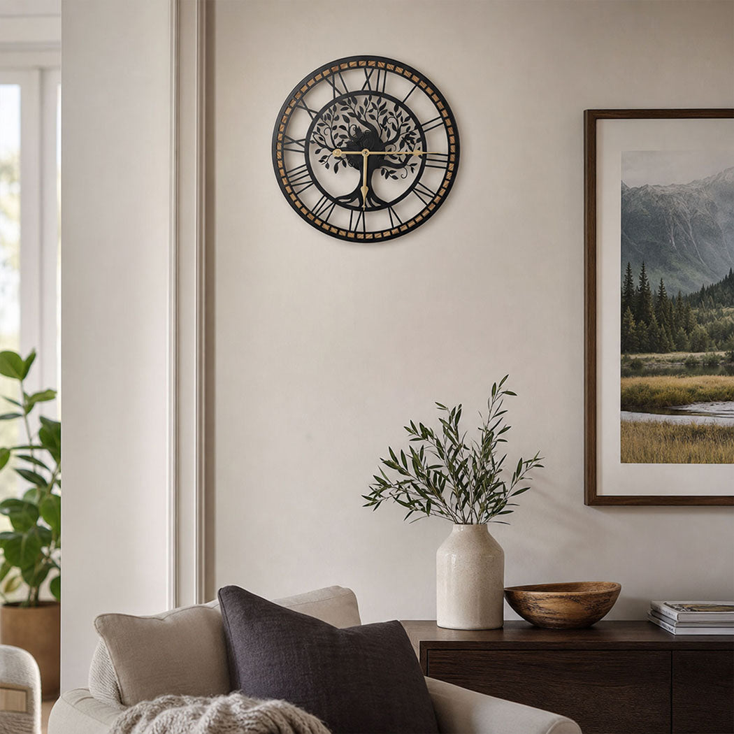 Vintage Tree Wall Clock Black 40x40x2.1cm