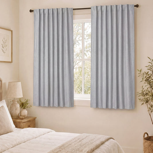 Blackout Curtains 2 Panels Thermal Linen Look Blockout Drapes Grey